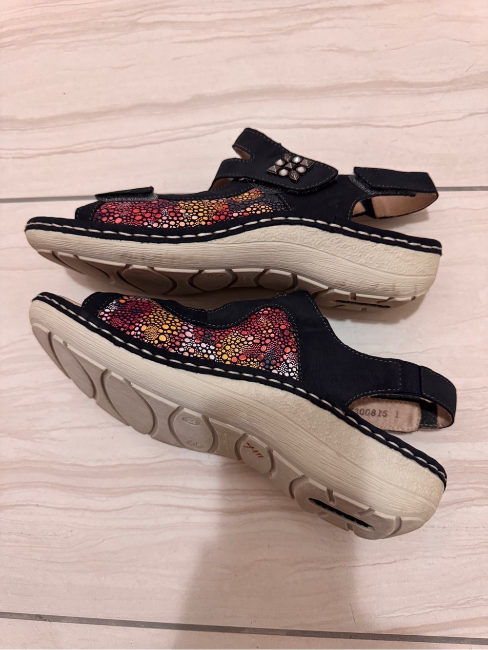 Remonte Navy Blue Sandals with Multicolor Accent Adjustable Velcro Straps Sz 38 - Picture 4 of 9